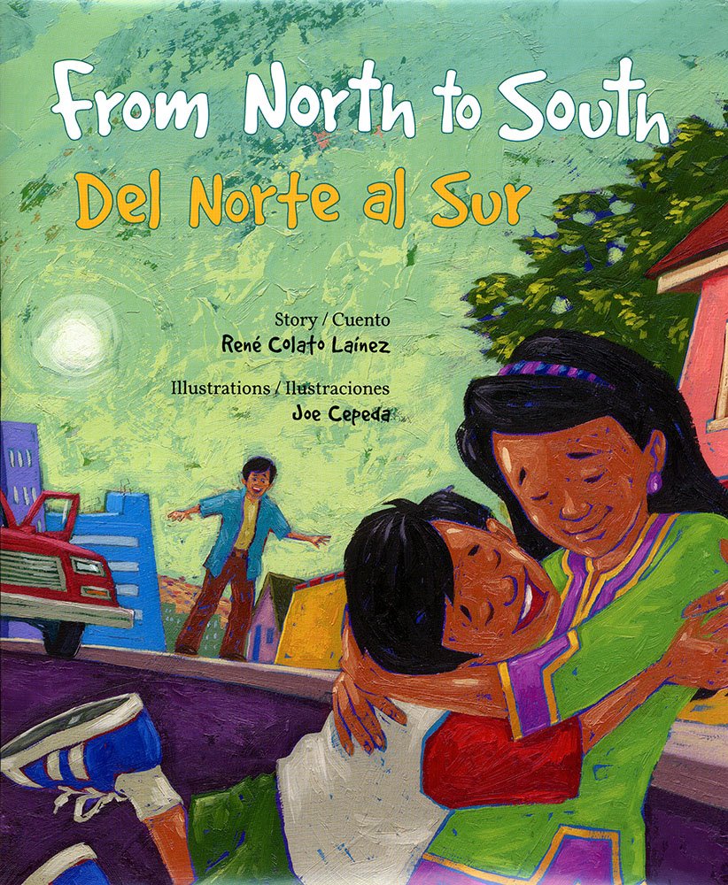 Book cover "From North to South", "Del Norte Al Sur". Picturing a mother and son hugging