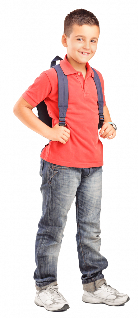 Smiling young male student in red polo and a backpack