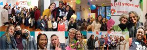 A collage of photos from the AmazeWorks 25(+1) anniversary celebration, including photos of the AmazeWorks staff, board, trailblazers, and other anti-bias educators, leaders, and community members.