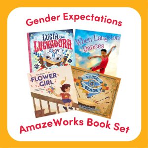 Book covers of When Langston Dances, Lucía the Luchadora, Flower Girl, and 47,000 beads