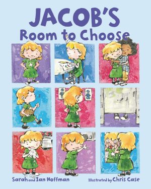 Jacob's Room to Choose book cover, picturing a 3x3 block of pictures of a young boy with blonde hair wearing a green dress