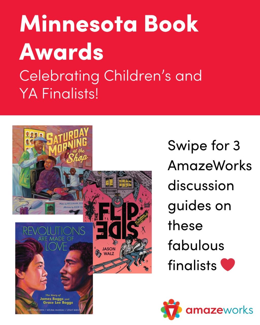 Minnesota Book Awards: Celebrating Children's and YA Finalists! Saturday Morning at the 'Shop, The Flip Side, and Revolutions Are Made of Love