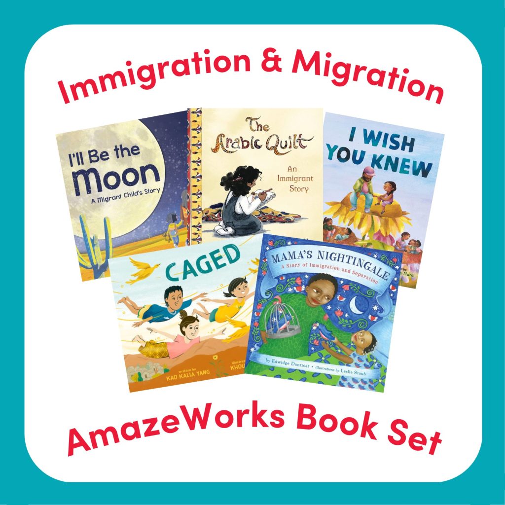 Immigration and Migration Book Set featuring, I'll Be the Moon, The Arabic Quilt, I Wish You Knew, Caged, and Mama's Nightingale 