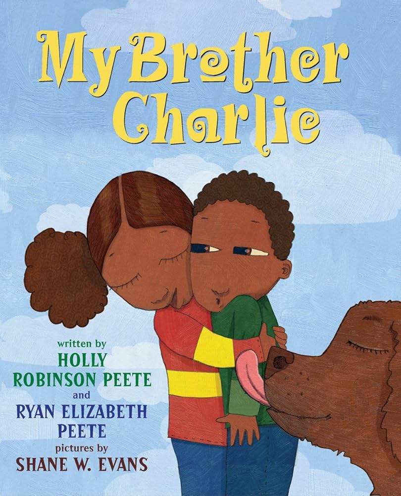 book cover for my Brother Charlie, picturing a twin brother and sister hugging