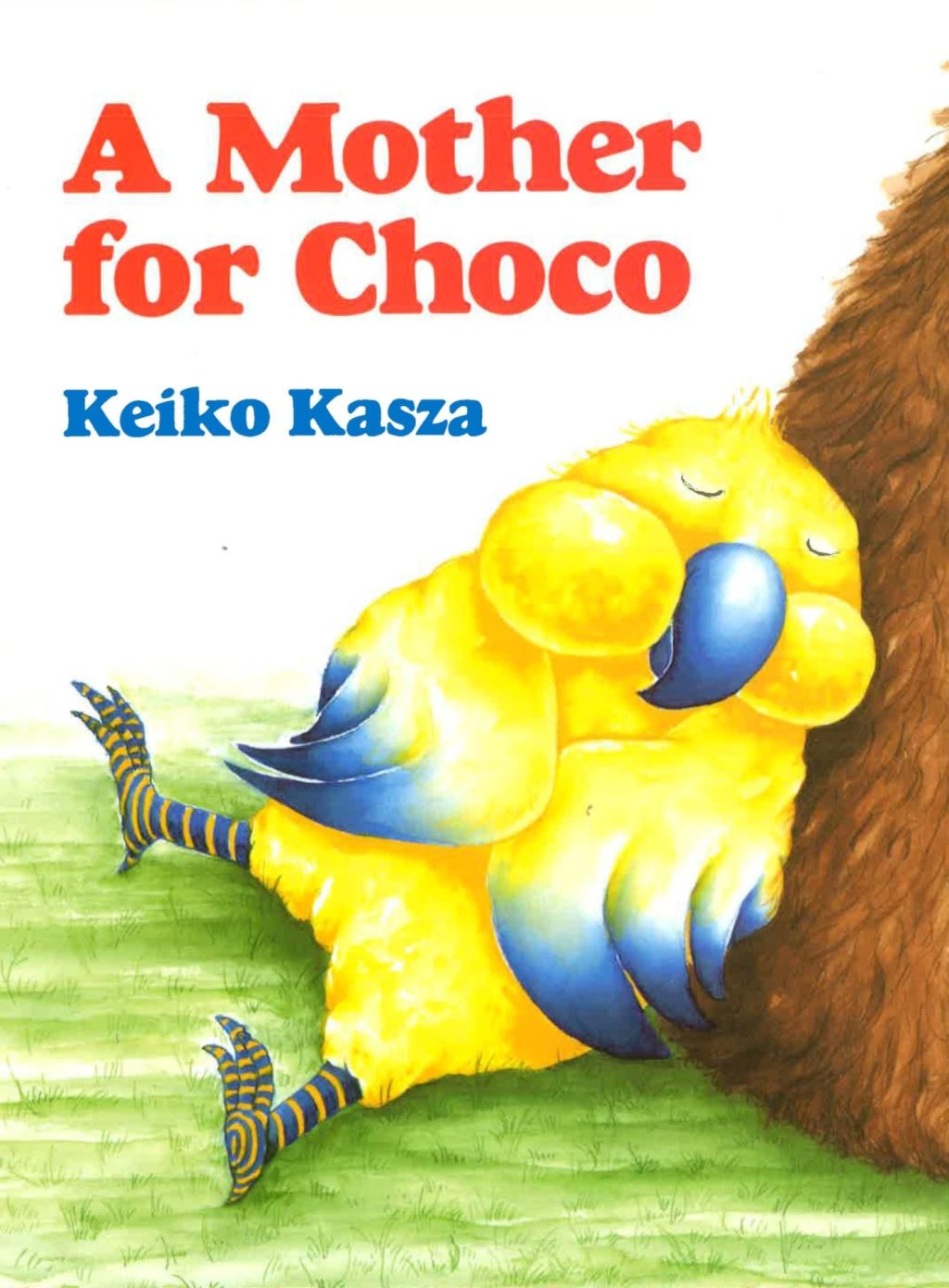 a mother for choco book cover, picturing a yellow bird leaning against a bigger mystery animal