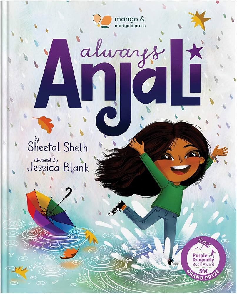 Always Anjali book cover, picturing Anjali splashing in rain puddles