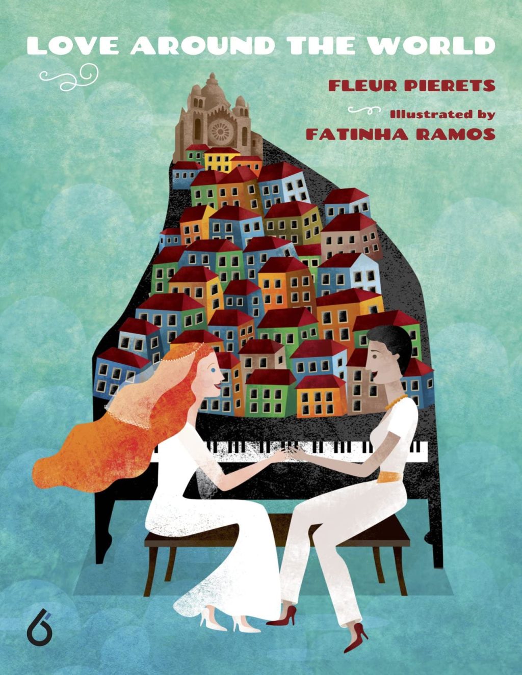 Love Around the World book cover, picturing two women holding hands at a piano