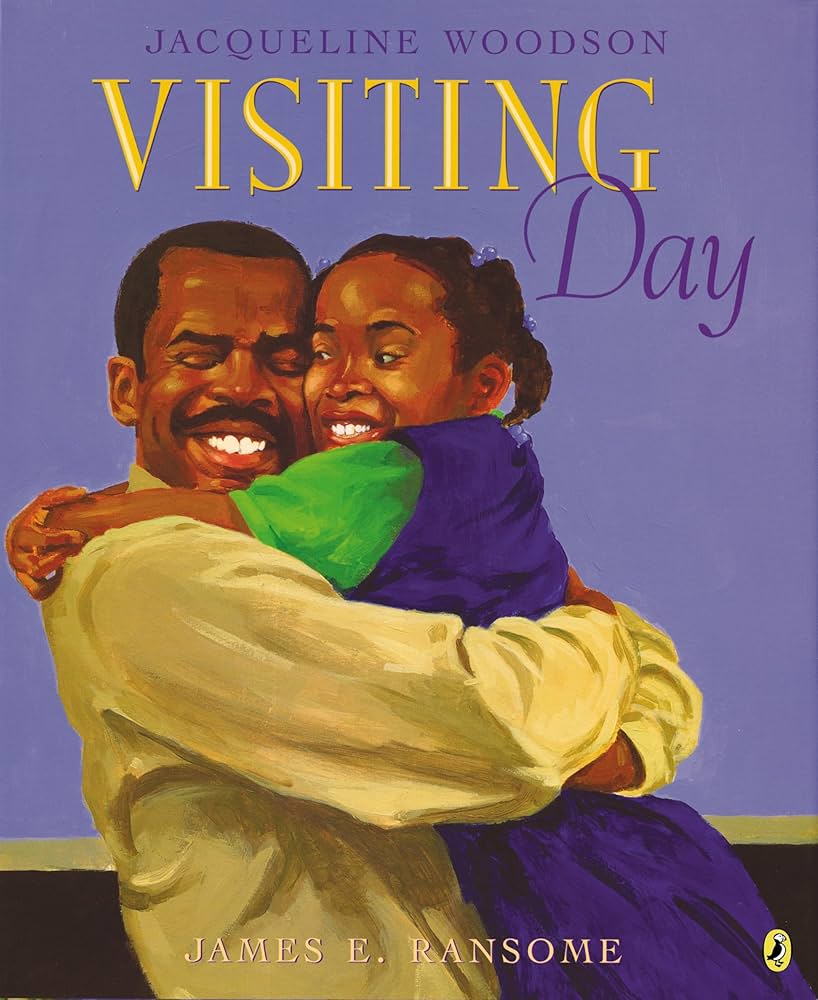 Visiting Day book cover, picturing a father holding and hugging his daughter